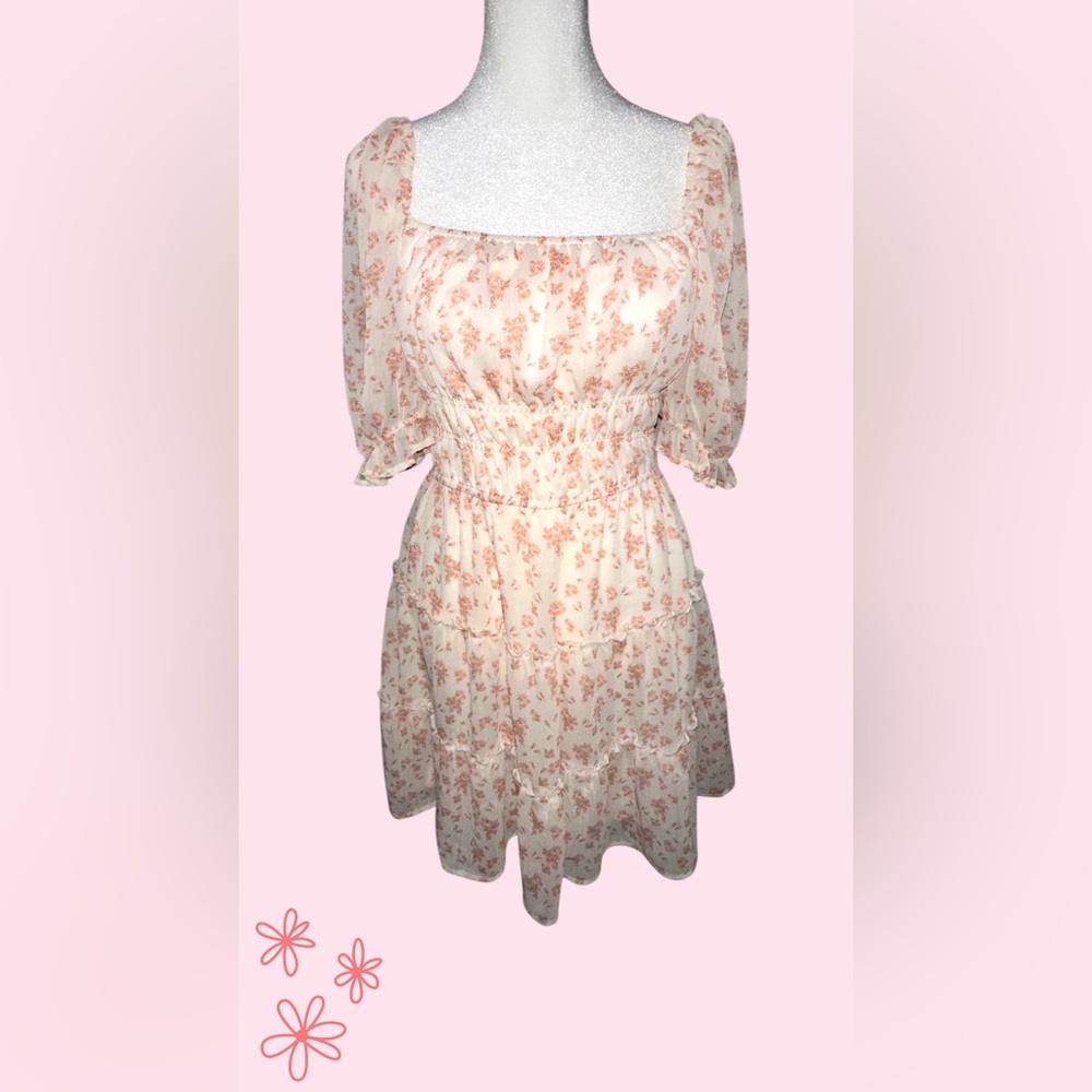 Trixxi Cottage Core Pink Floral Ruffle Tiered Mini Dress